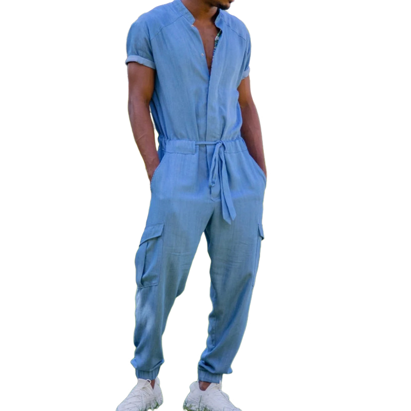 Heren Casual Jumpsuit met Korte Mouwen en Ronde Hals MTA1160F3X