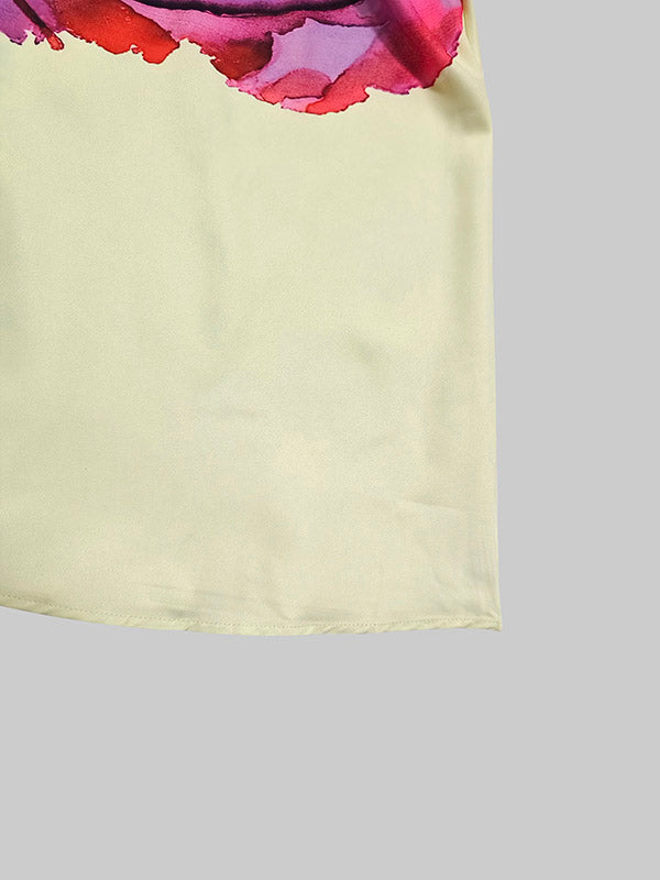 Lange Mouwen Losse Bloemige Gedrukte Plissé Split-Joint Vastgebonden Taille Kraag Midi Jurken Overhemd Jurk