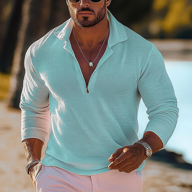 Heren Trui van Breigoed in Effen Kleur met Loose Fit en Rits MTA2409G2X