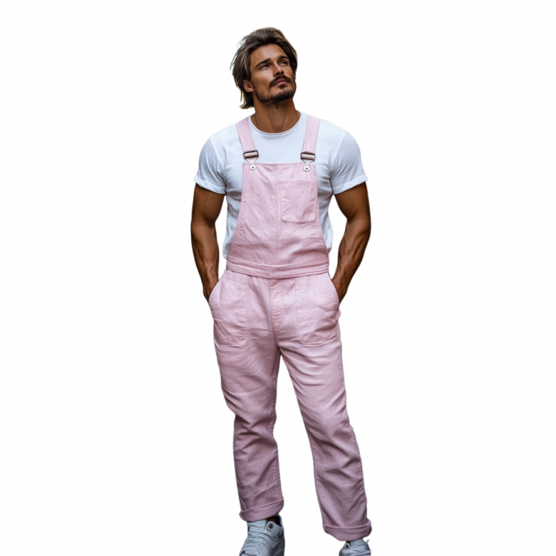 Heren Casual Ademend Linnen Effen Kleur Overalls met Veel Zakjes MTA2716E8M