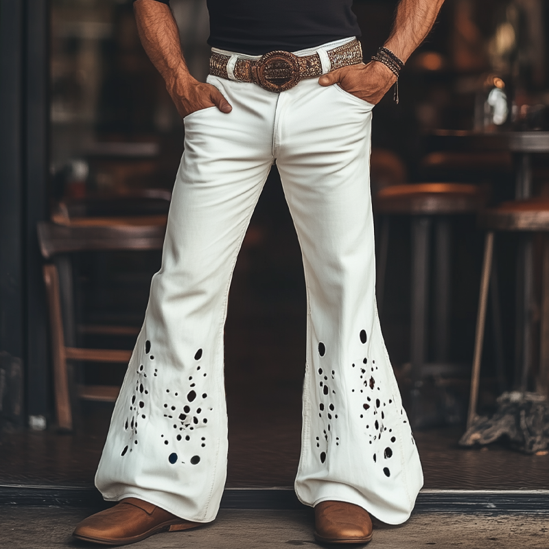 Heren Cowboybroek met Slijtage en Uitlopende Pijpen MTA1279F6U
