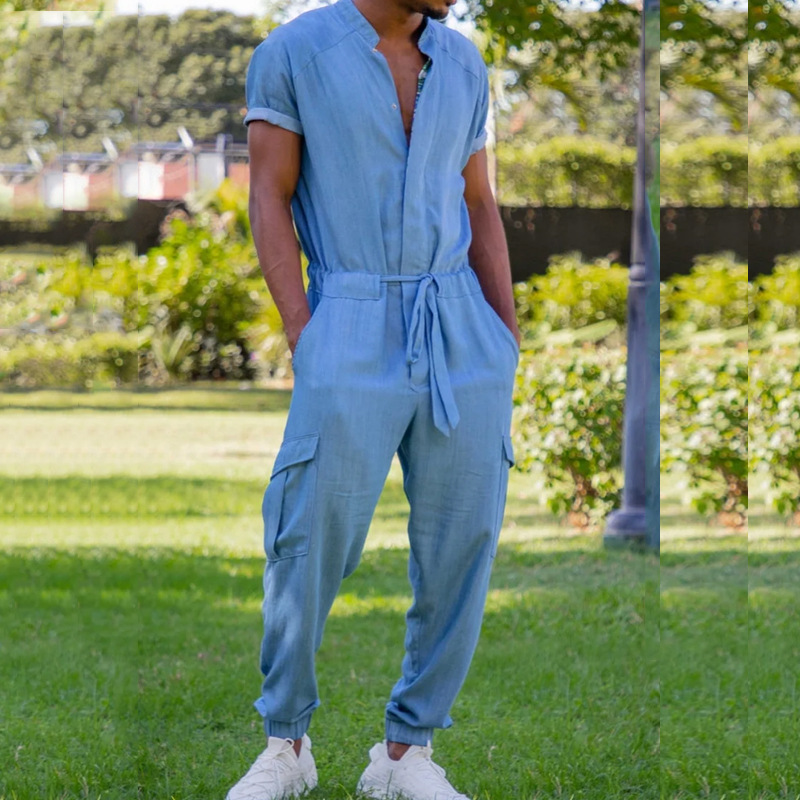 Heren Casual Jumpsuit met Korte Mouwen en Ronde Hals MTA1160F3X
