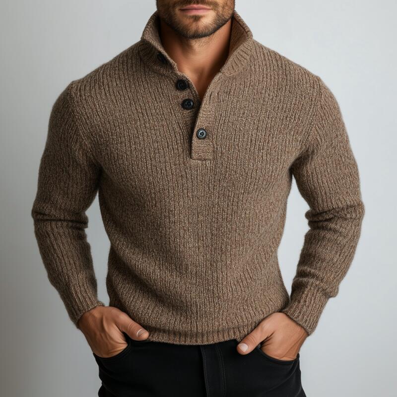 Heren Vintage Glad Polo Kraag Slim Fit Trui met Lange Mouwen MTA2756H8M