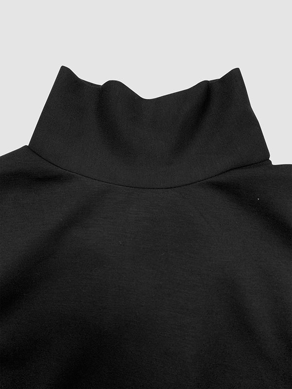 Lange Mouwen Losse Asymmetrische Geknoopte Split-Joint Split-Zijde Mock Neck Maxi Jurken