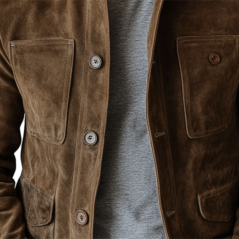 Heren vintage leren jasje met knopen en meerdere zakken 84627631Y