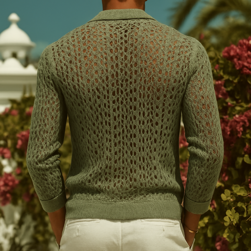 Heren Retro Casual Hollow Knit Overhemd met Lange Mouwen MTA2892G7TO