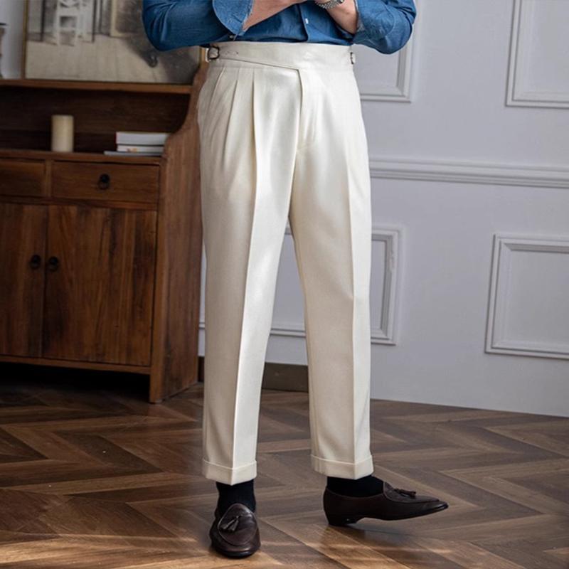 Heren Britse Neapolitaanse Hoge Taille Slim Straight Broek 23418848M