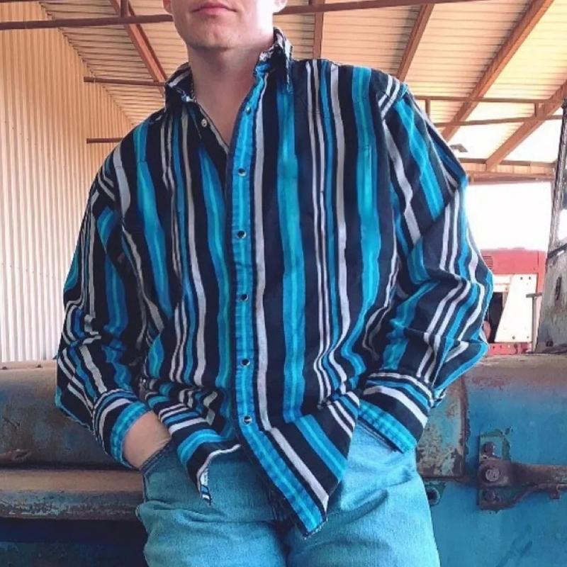 【24-uurs verzending】Heren Western shirt met streepdessin voor de vakantie met lange mouwen 43560067X