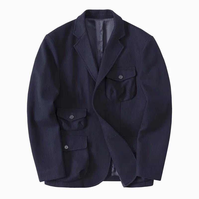 Heren Vintage Effen Wol Jack met Kraag en Veel Zakjes 43173780Y