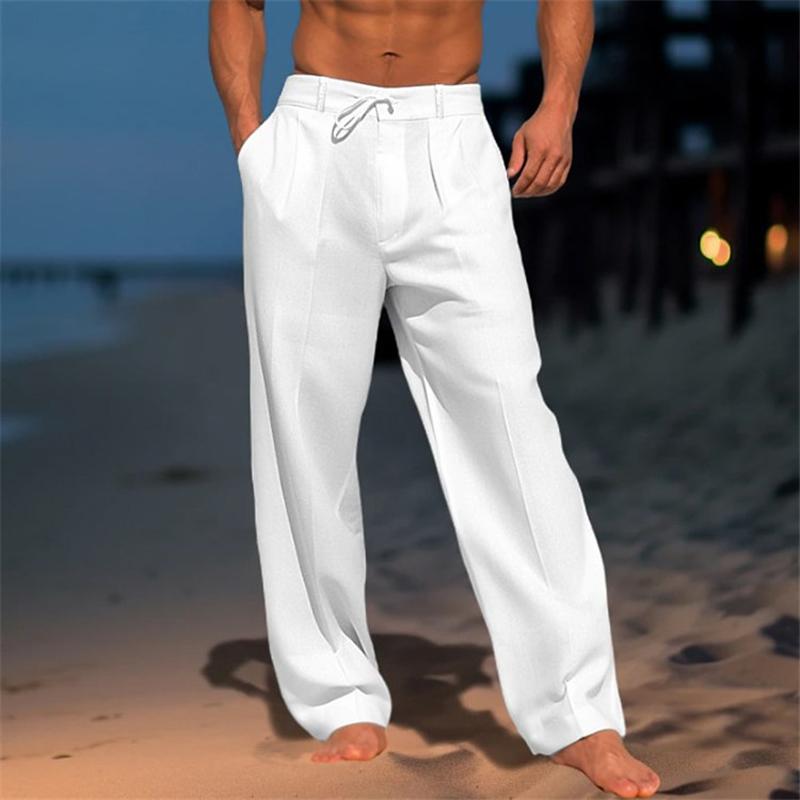 【24-uurs verzending】Heren linnen strandbroek in effen kleur 61164046X