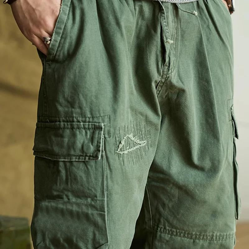 Heren Vintage Cargo Broek in Effen Kleur met Veel Zakjes 64054002Y