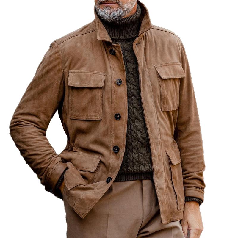 Heren Vintage Jas Met Kraag, Veelzakken, Suède 84262271X