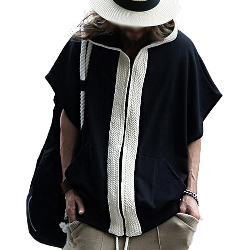 Heren Losse Hoodie met Korte Mouwen in Kleurrijke Blokken 83697432Y