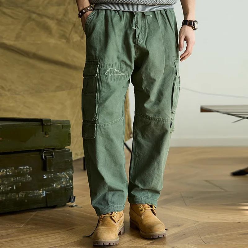 Heren Vintage Cargo Broek in Effen Kleur met Veel Zakjes 64054002Y