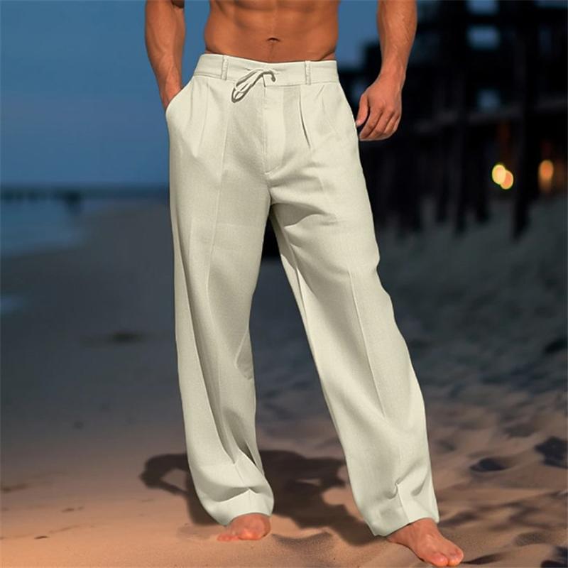 【24-uurs verzending】Heren linnen strandbroek in effen kleur 61164046X