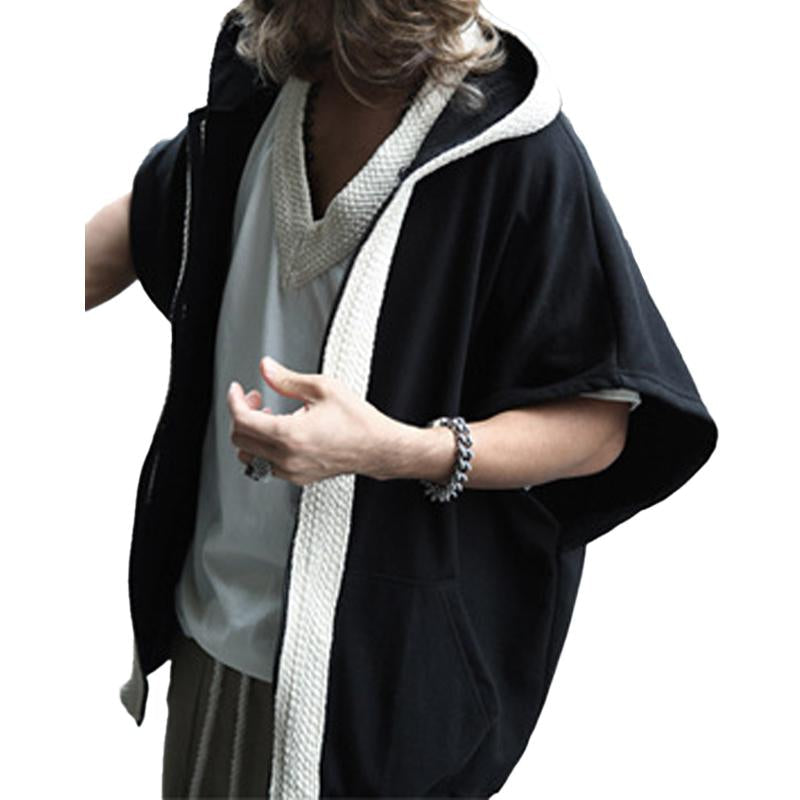 Heren Losse Hoodie met Korte Mouwen in Kleurrijke Blokken 83697432Y