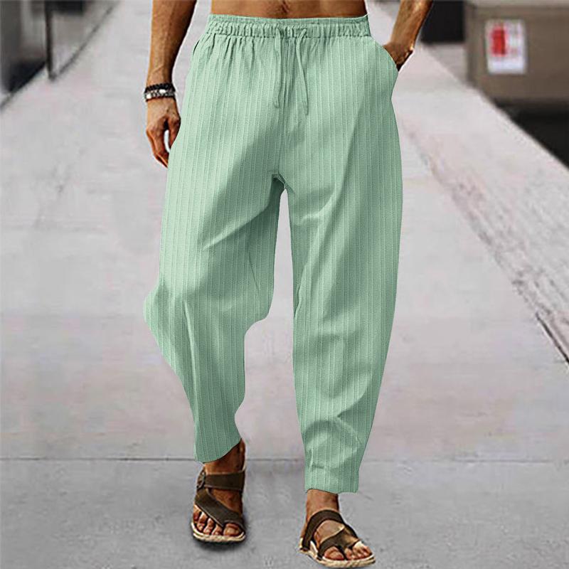 Heren luchtige sportbroek van katoen en linnen met strepen 71867122X