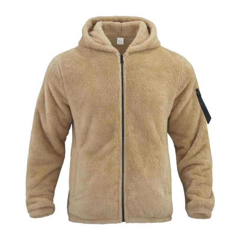 Heren fleecejack van dubbele fleece in effen kleur, warm, losjes met capuchon 18771046X