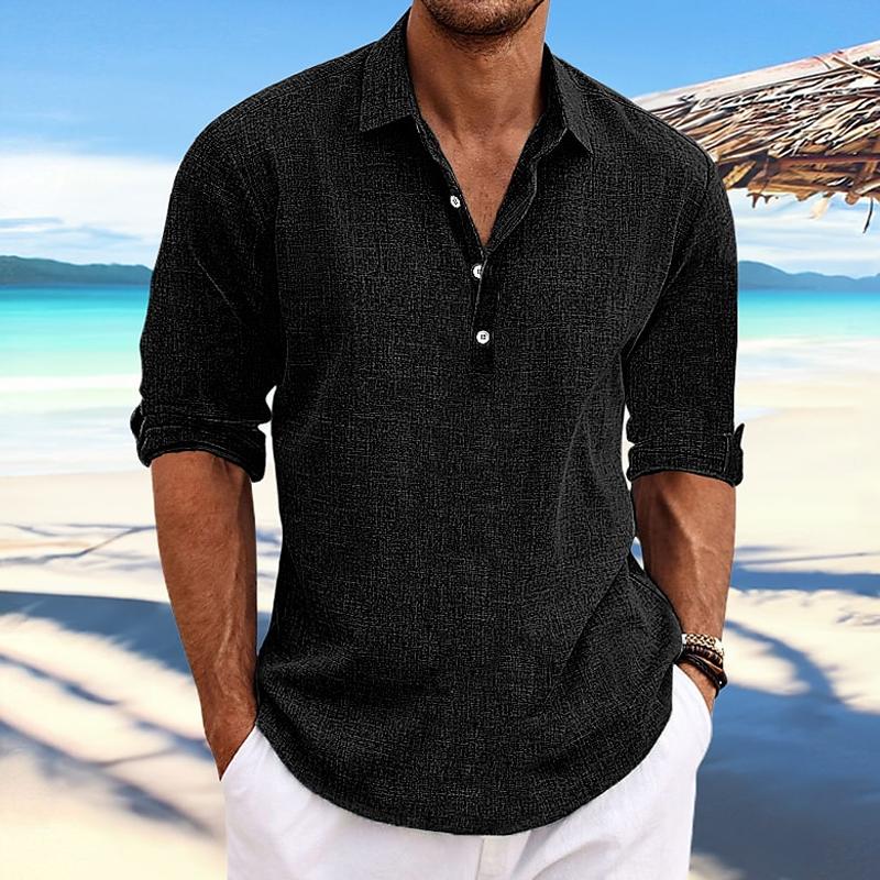 Heren Casual Pullover Shirt met Kraag, Linnen en Katoenen Mouwen, Lange Mouwen 41061054Y