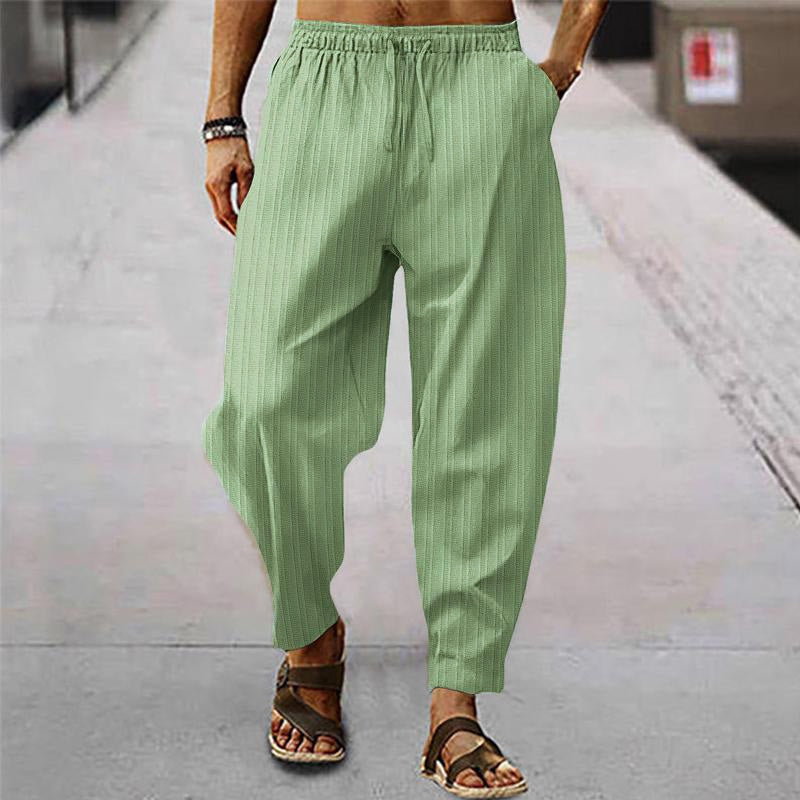 Heren luchtige sportbroek van katoen en linnen met strepen 71867122X