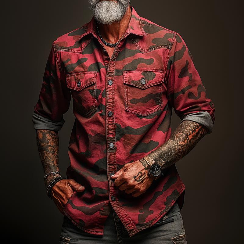 Heren camouflage cargo shirt met flap en borstzak 17623334Z