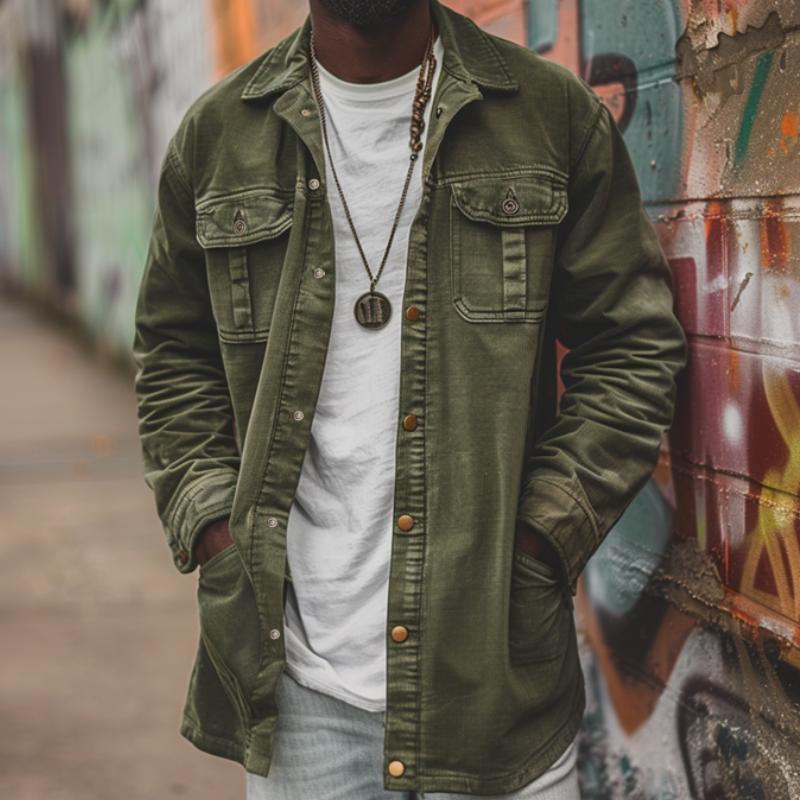 Heren Vintage Korduroy Prana Werkjas met Medium Lengte Kraag en Veel Zakjes 57083402M