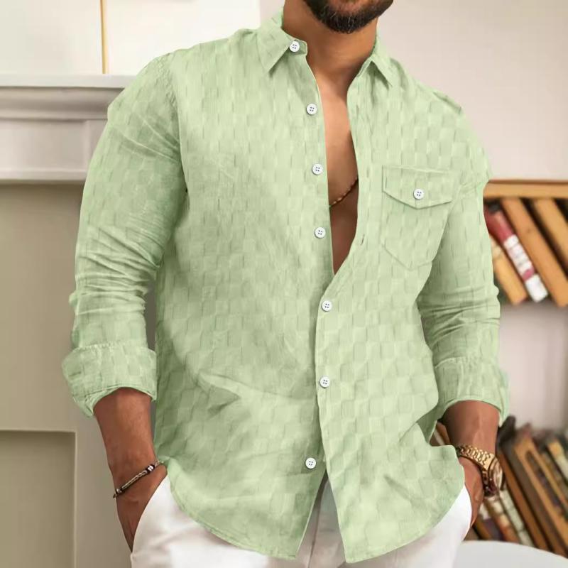 Heren geruite overhemd met borstzak, met lange mouwen 10101676Y