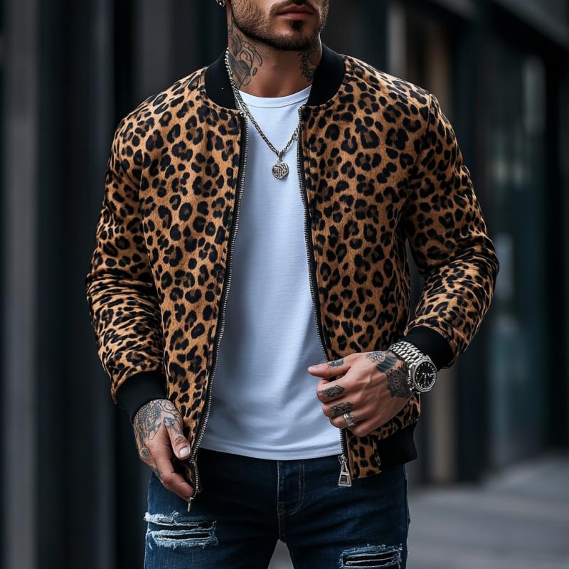 Heren bomberjack met panterprint 93635399Y