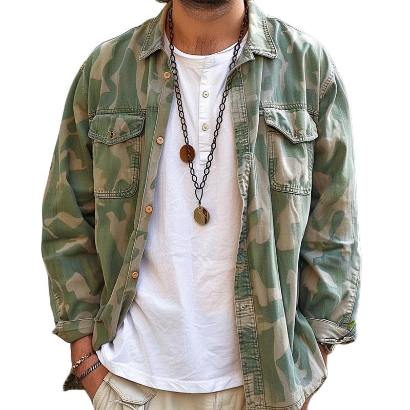 Heren camouflage overhemdjack met kleppen en zakken 38282207Z