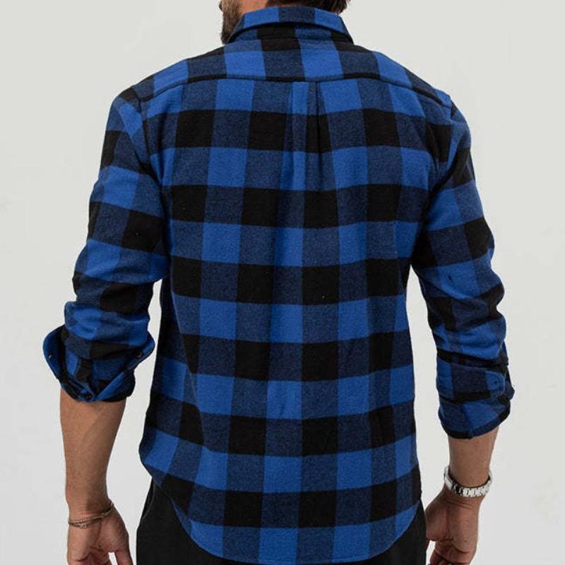 Heren retro casual overhemd met ruitpatroon, met zakje en kraag, met lange mouwen 62039387TO