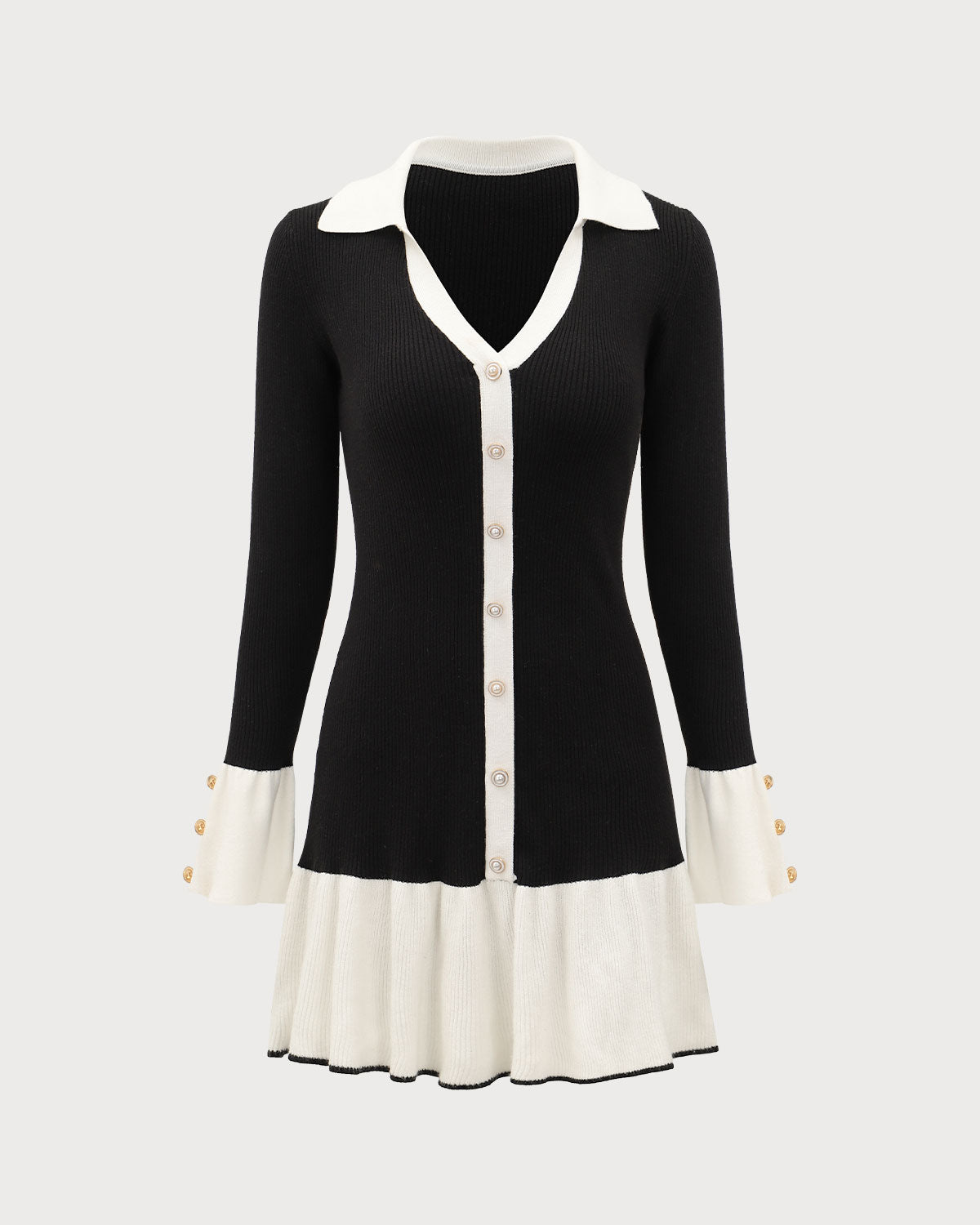 Zwarte Contrasterende Belmouw Jurk