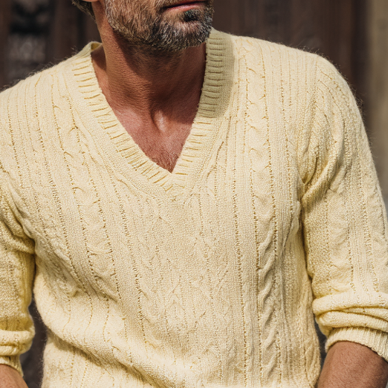 Heren trui van gebreid materiaal in effen kleur, met V-hals MTA1362H2X