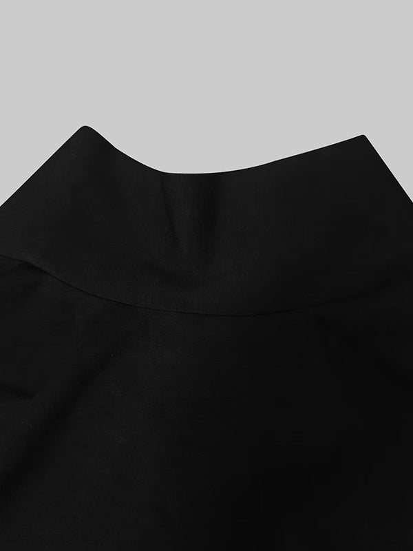 Losse Puff Mouwen Knop Split-zijde Mock Nek Maxi Jurken