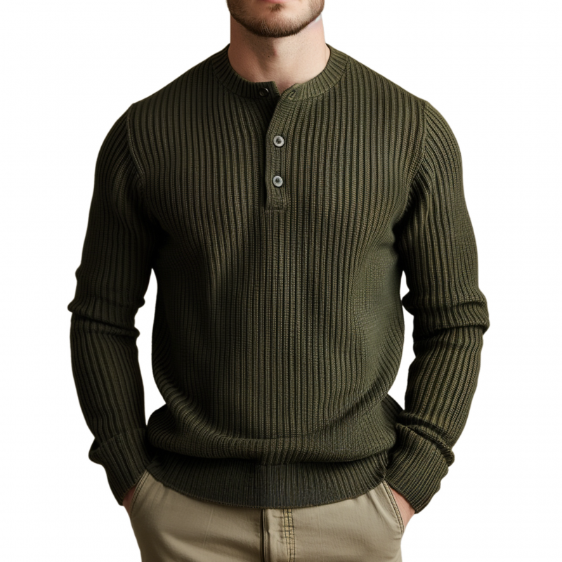 Heren casual sweater met Henley-kraag, effen kleur, slim fit, lange mouw, MTA0540H8M