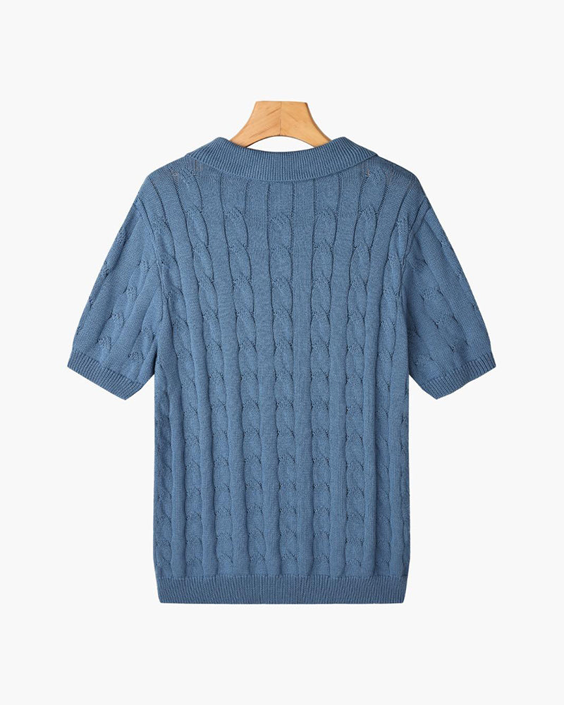 FLORENCE Polo Sweater met Vlechtpatroon