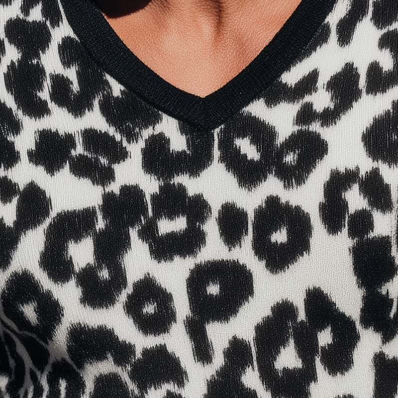 Heren Vintage Gebreide Trui met Luipaardpatroon en V-hals MTA1437H0P