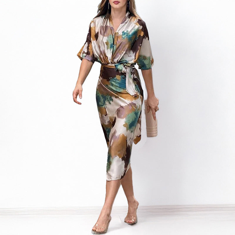 Stefka | Elegante jurk met abstracte print, wrap-model voor vrouwen