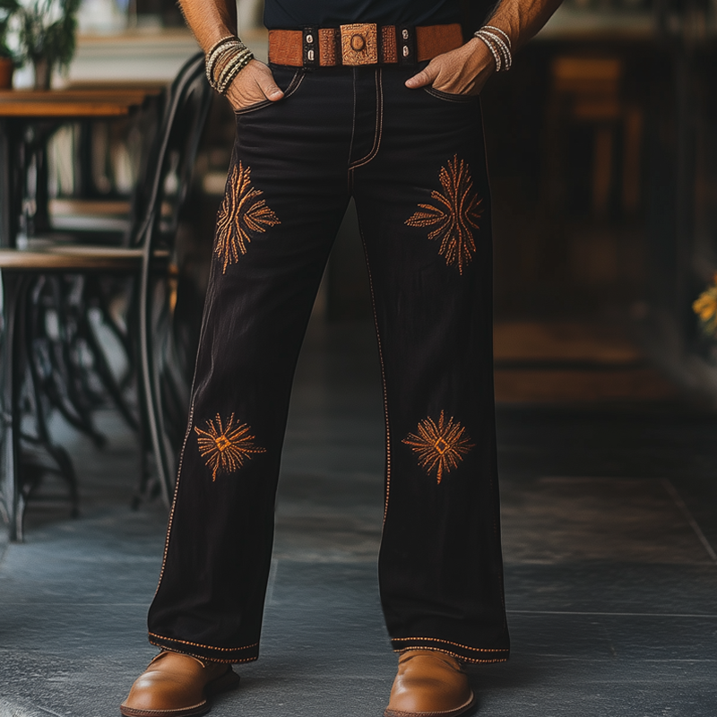 Heren Western Cowboy Broek met Vintage Borduursel MTA1336F8U