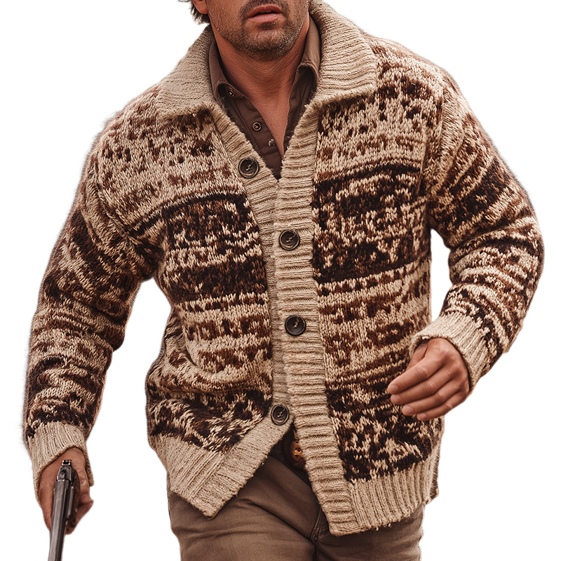 Heren Vintage Casual Western Ranch Trui met Kraag en Knopen MTA1529H0TO