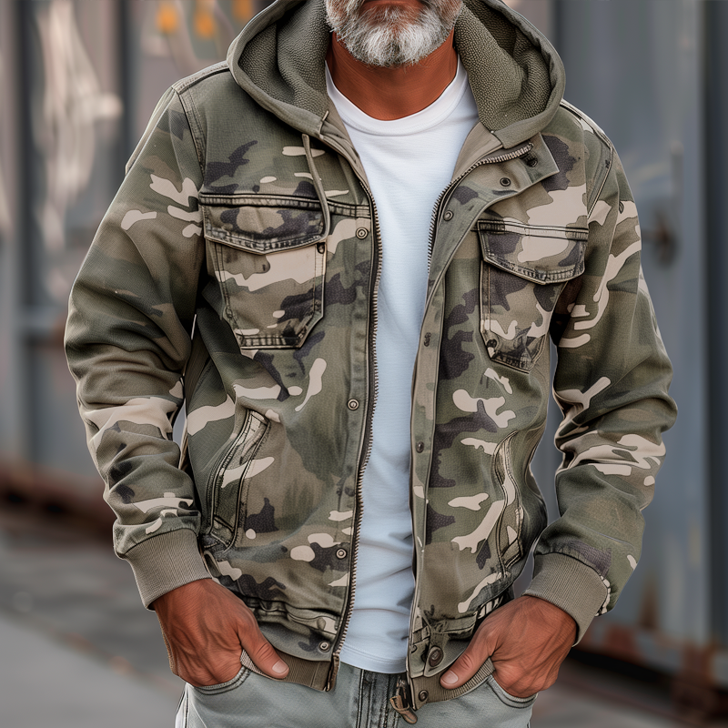 Heren Cargo Jacket in Camouflage met Capuchon en Veel Zakjes 69249000Z