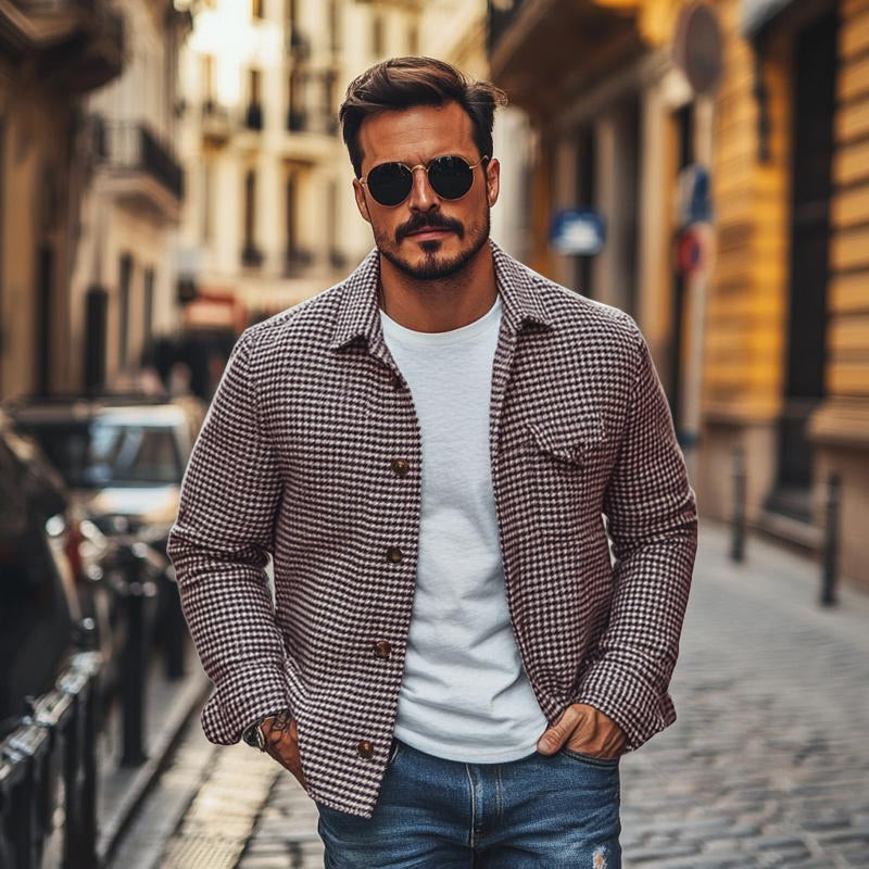 Heren Vintage Houndstooth Overhemdjasje met Revers 85588306M