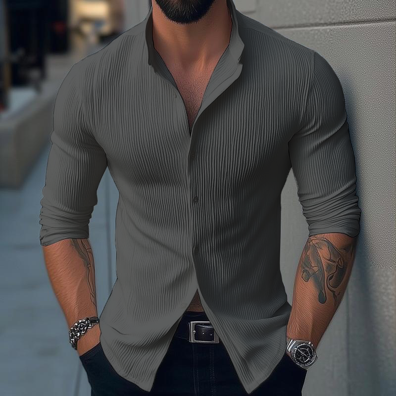 【24-uurs verzending】Heren casual overhemd met lange mouwen en staander in effen kleur 02801063Z