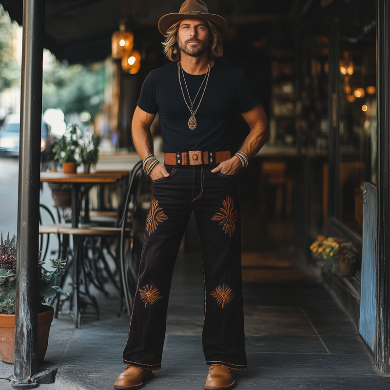 Heren Western Cowboy Broek met Vintage Borduursel MTA1336F8U