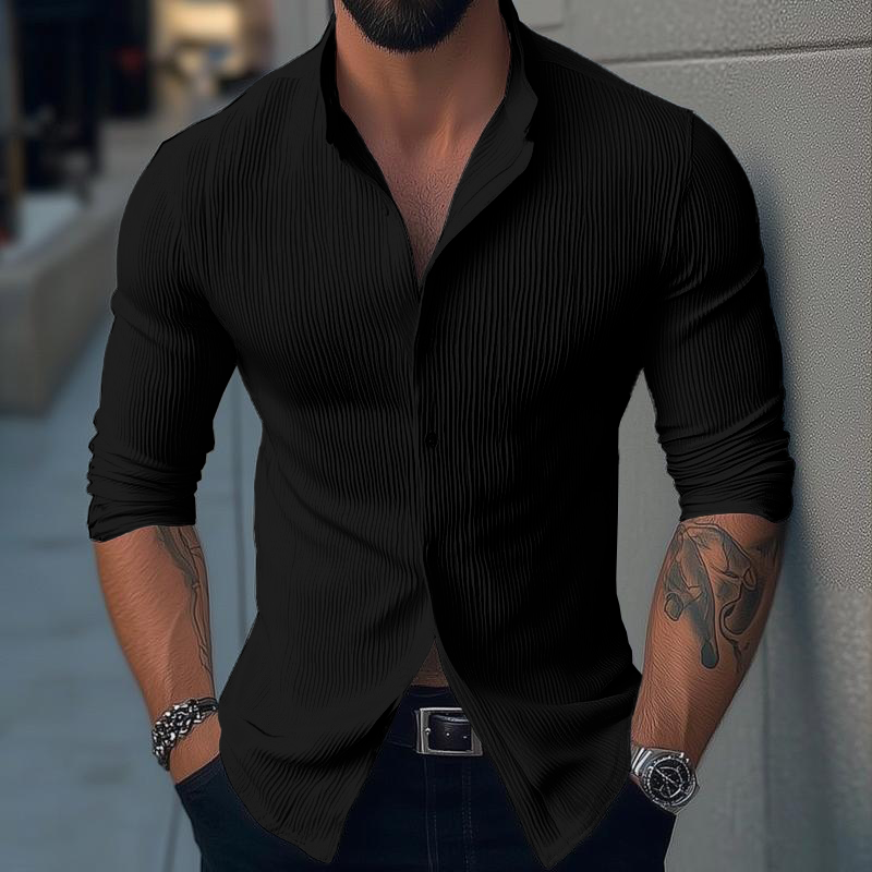 【24-uurs verzending】Heren casual overhemd met lange mouwen en staander in effen kleur 02801063Z