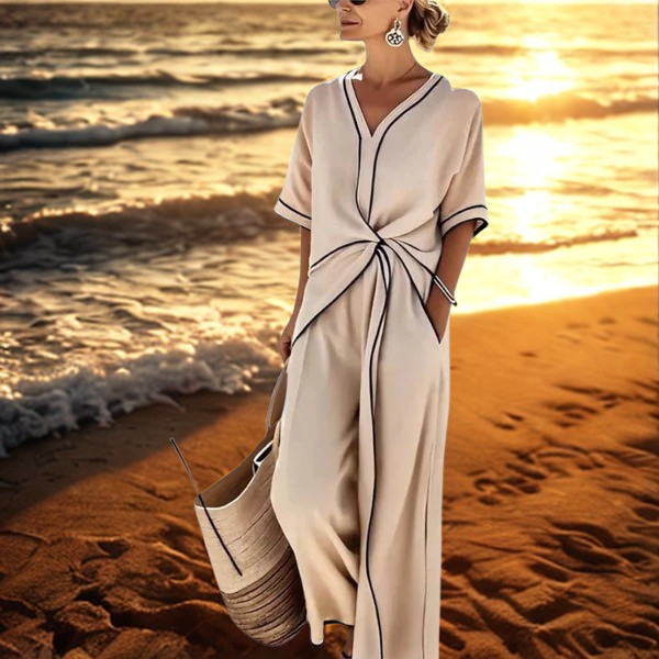 Joanna – Elegante Jumpsuit met Contrasterende Bies