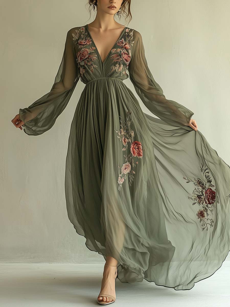 Maria - Elegante Maxi Jurk met Bloemen