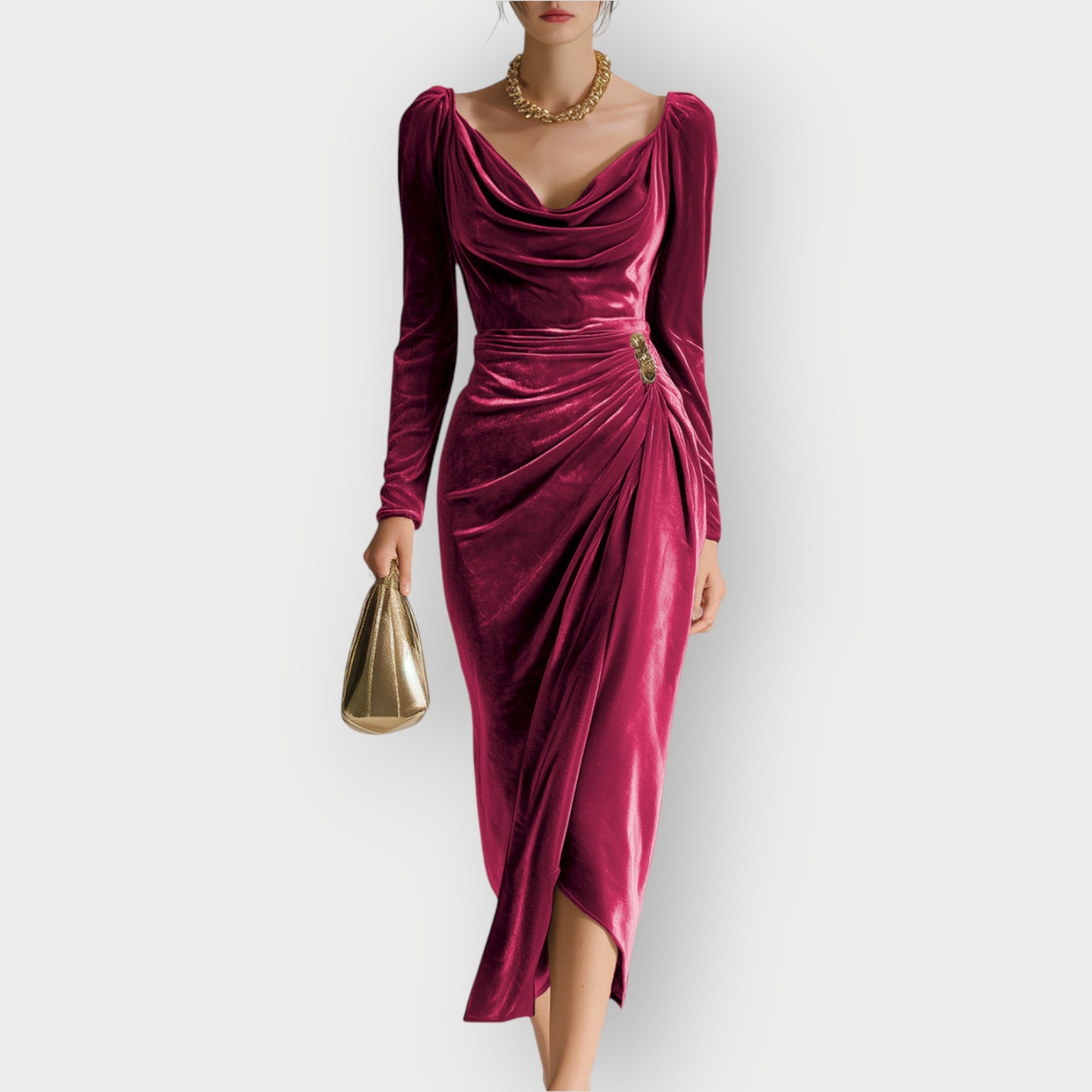 Eadoline - Gelaagde Draped Elegantie Midi Jurk