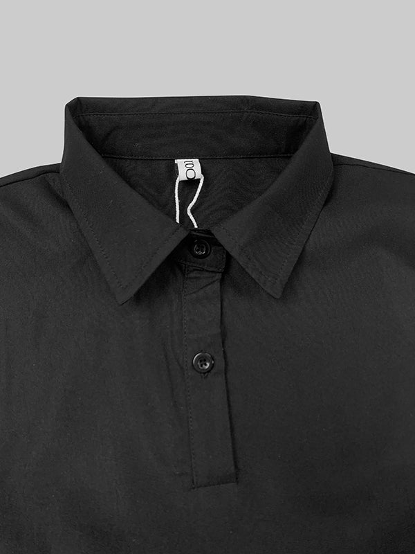 Uitlopende Mouwen Geplooide Effen Kleur Split-Joint Kraag Maxi Jurken Overhemd Jurk