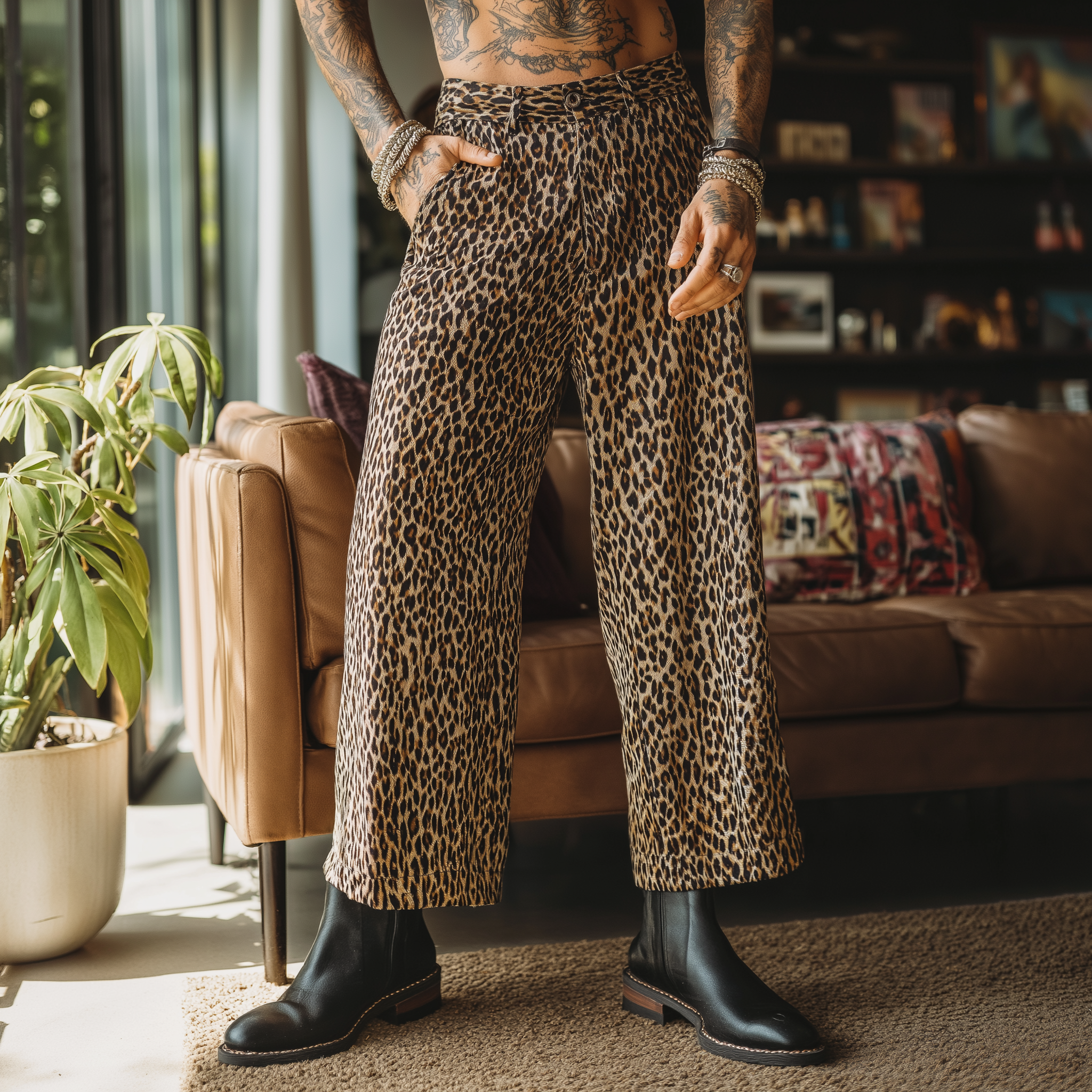 Heren Casual Broeken met Luipaardpatroon van Katoen MTA1529H9P