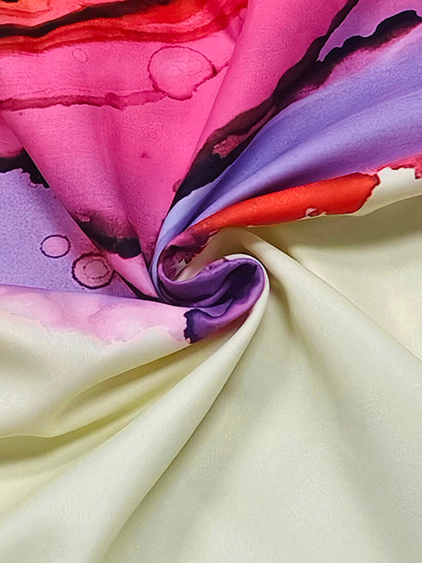 Lange Mouwen Losse Bloemige Gedrukte Plissé Split-Joint Vastgebonden Taille Kraag Midi Jurken Overhemd Jurk